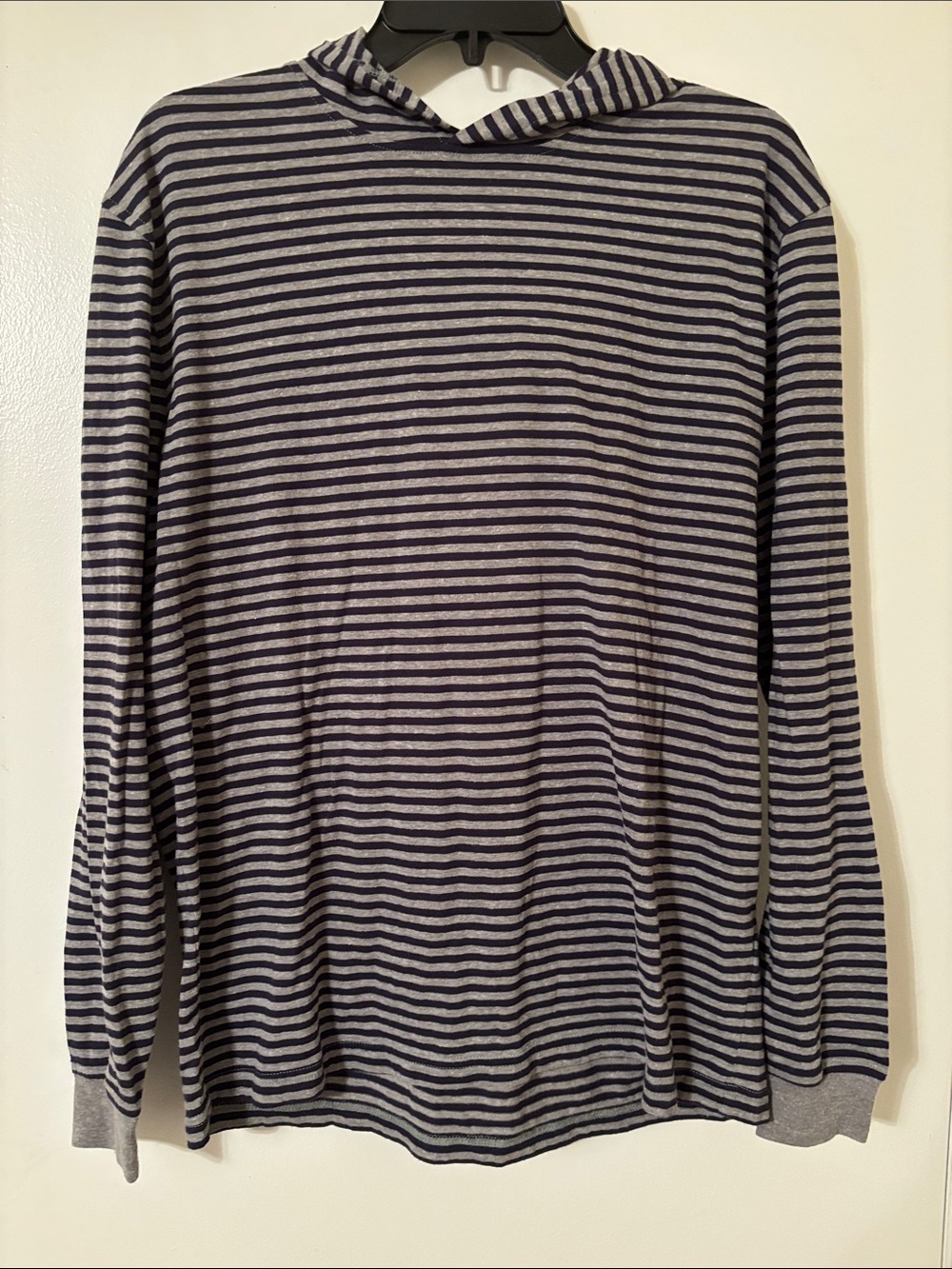 J. Crew Navy and Gray Striped Hooded Long-Sleeve Top